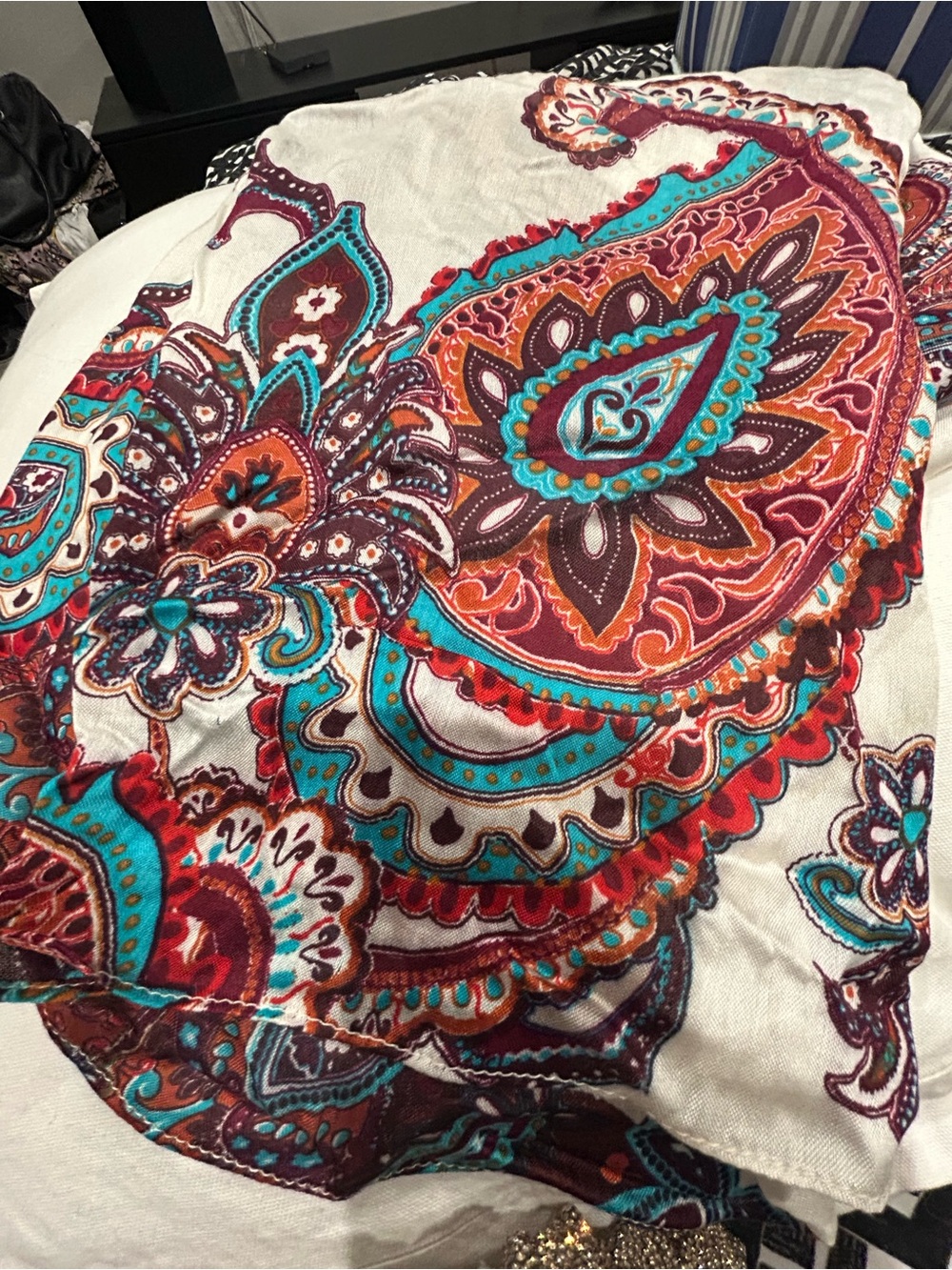 Boho Paisley Multicolor Scarf - Turquoise & Burgundy